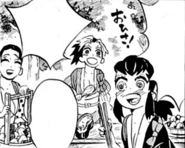 Hinatsuru, Makio, and Suma greeting Tanjiro again CH132