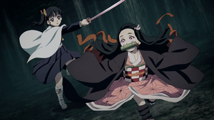 Nezuko getting smaller to dodge Kanao's attack