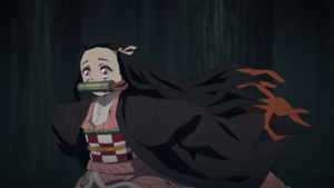 Nezuko running from Kanao