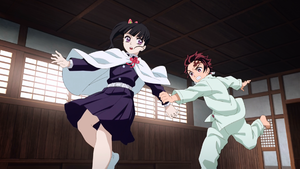 Tanjiro catching Kanao