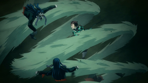 Tanjiro defeating the Swamp Demon with Whirlpool