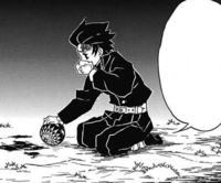 Tanjiro recovering Susamaru's temari